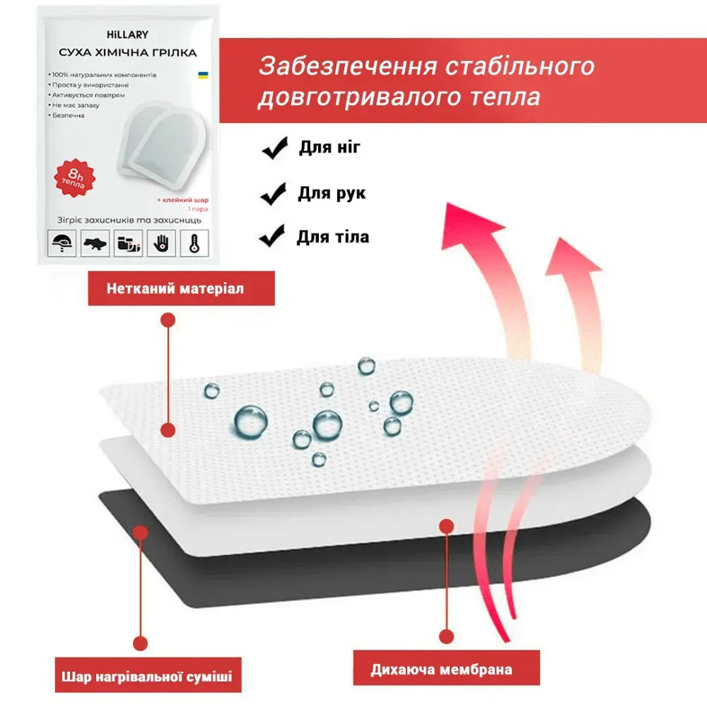 Суха хімічна грілка для ніг, рук та тіла Hillary 100 шт (блок) Київ - фото 5
