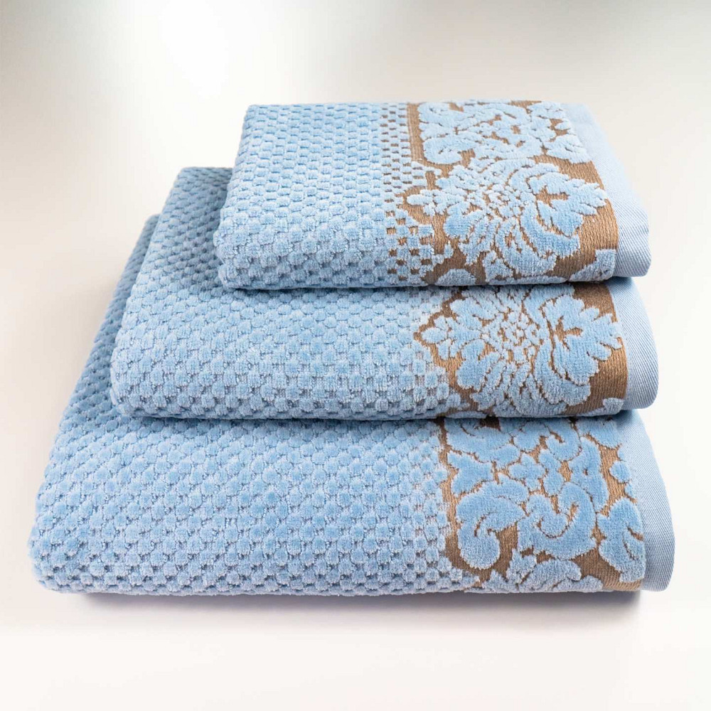 Комплект махрових рушників 3шт 40x70см, 50x90см, 70x140см Damask Преміум якості Жакардове з велюром (Світло-Синій) Суми - фото 1