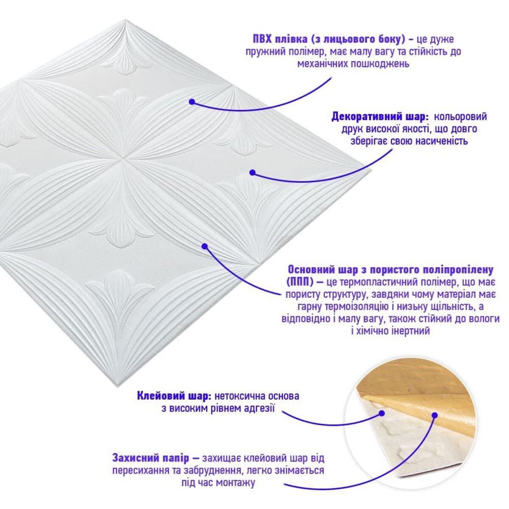 Панель 3D 700х700х6мм Белый SW-00001959 Днепр - изображение 2