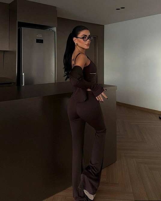 Женский стильный повседневный костюм тройка из микродайвинга Шоколад, 42/44 Одесса - изображение 2