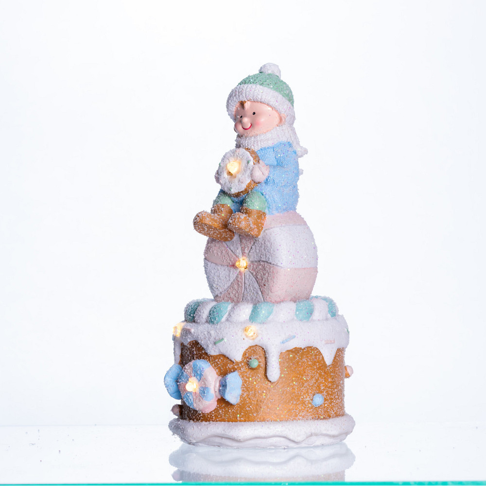 Новорічна декоративна фігурка з підсвіткою 10.5×10.5×20.5 см Новорічний декор Дитина на "солодкій башті" з порцеляни CR-6-14 Коломия - фото 2