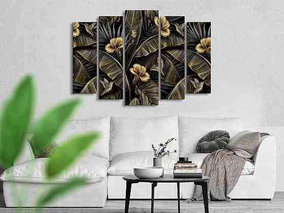 Модульна картина у вітальню / спальню Абстракція золоті Квіти і листя Art-464_5 ( 80х118см ) Київ