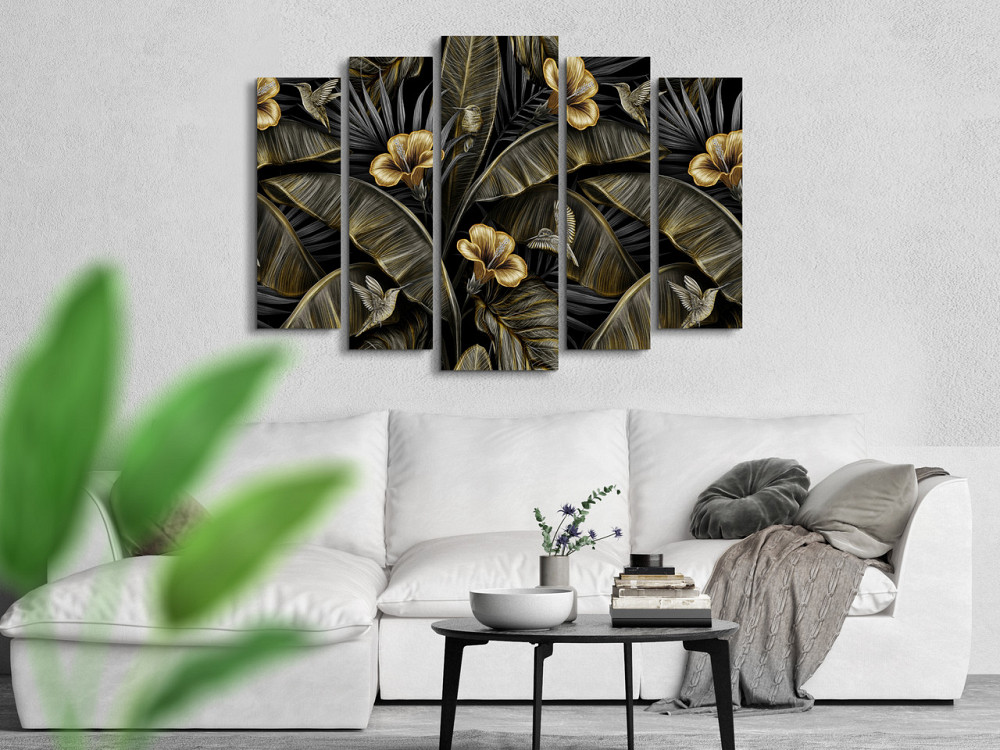 Модульна картина у вітальню / спальню Абстракція золоті Квіти і листя Art-464_5 ( 80х118см ) Перечин - фото 3