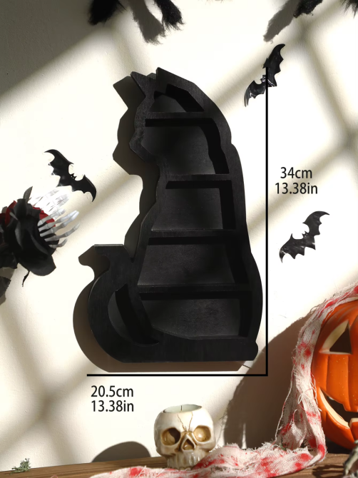 Полиця настінна з дерева Кішка, полиця дерев'яна для для прикрас, чорна, в розмірі 34×20.5см Кам'янець-Подільський - фото 3