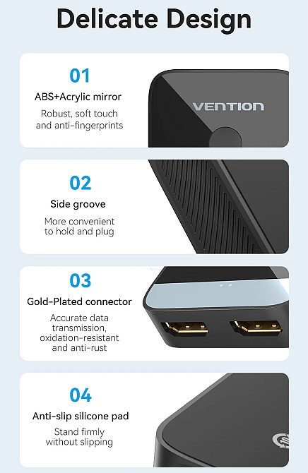 Сплітер HDMI 2.0 UHD 4K 60Hz 3D, HDCP,1080P перемикач двонаправлений 2 IN 1 OUT Vention Вінниця - фото 5