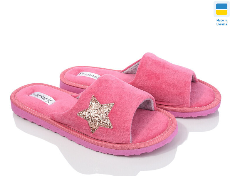 Жіночі домашні капці відкриті велюрові рожеві "Pago" зірка розова Одеса - фото 4