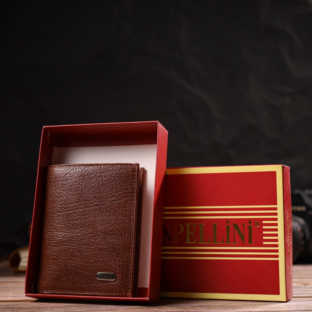 Цікавий компактний гаманець для чоловіків із натуральної шкіри флотар CANPELLINI 21874 Коричневий Київ - фото 1