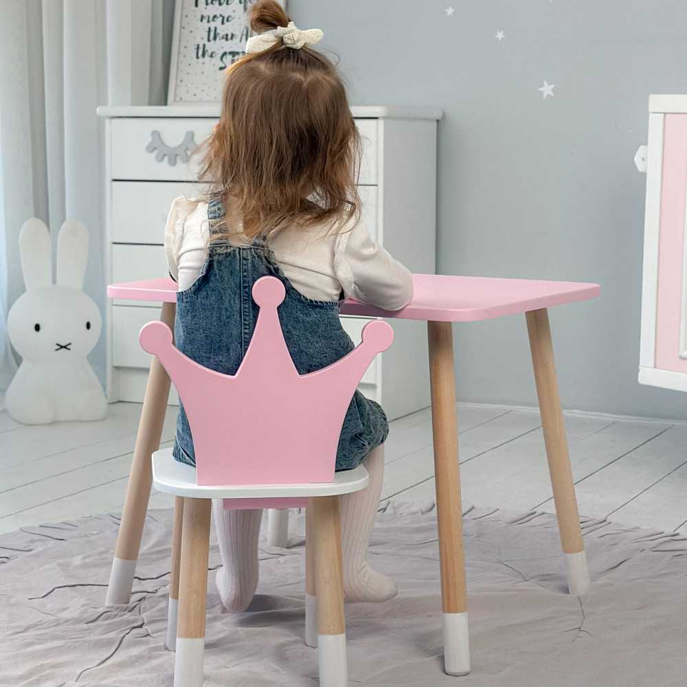 Дитячий  прямокутний стіл і стільчик корона з білим сидінням. Столик рожевий дитячий Київ - фото 9