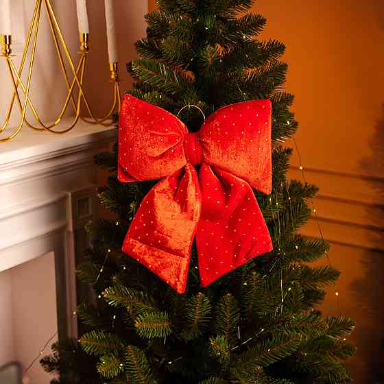 Оксамитовий бант для декору зі стразами на ялинку 35×45 (см) Червоний CR-2-7 Київ