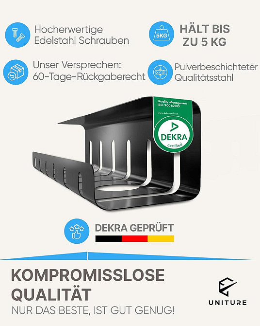 Кабельний канал UNITURE Cable Duct Desk чорний 40 см під стіл метал органайзер кабелів DEKRA Київ - фото 6