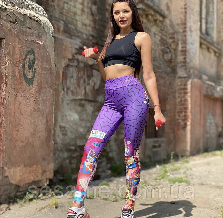 Яскраві принтовані лосини з на високій посадці та поясом на гумці Харків - фото 2