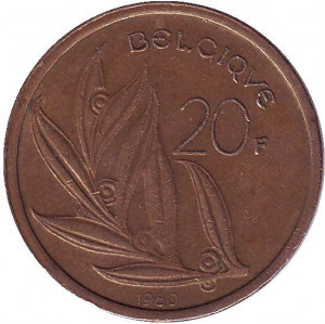 20 франків. 1980 рік, Бельгія.(Belgique) Полтава - фото 1