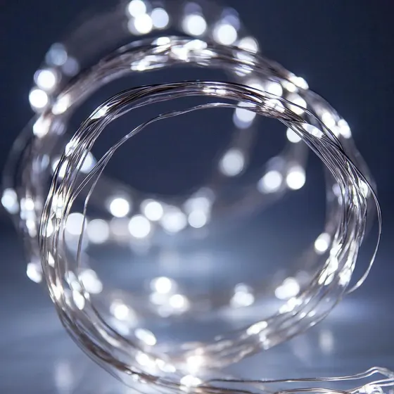 Новогодние гирлянды. Медная проволочная лампа 100LED 10м, (батарейки) Цвет белый Силиконовый провод (7108) Коломия