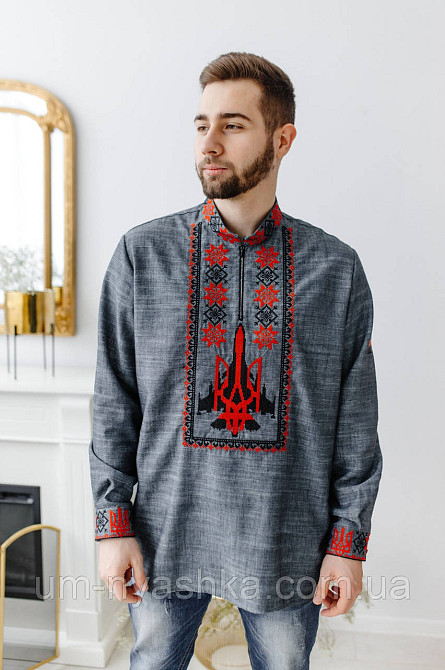 Мужская льняная вышиванка серая Мужественность р.ХХЛ Кривой Рог - изображение 2