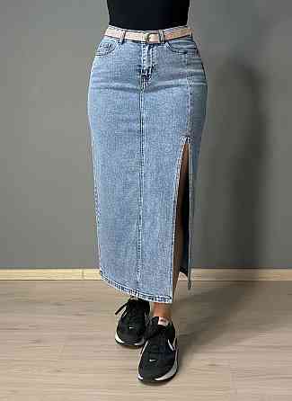 Юбка женская джинсовая Vanver 2030 длинная с боковым разрезом и ремнем голубая, голубой, 28, 28, 73 см, 98 см Киев