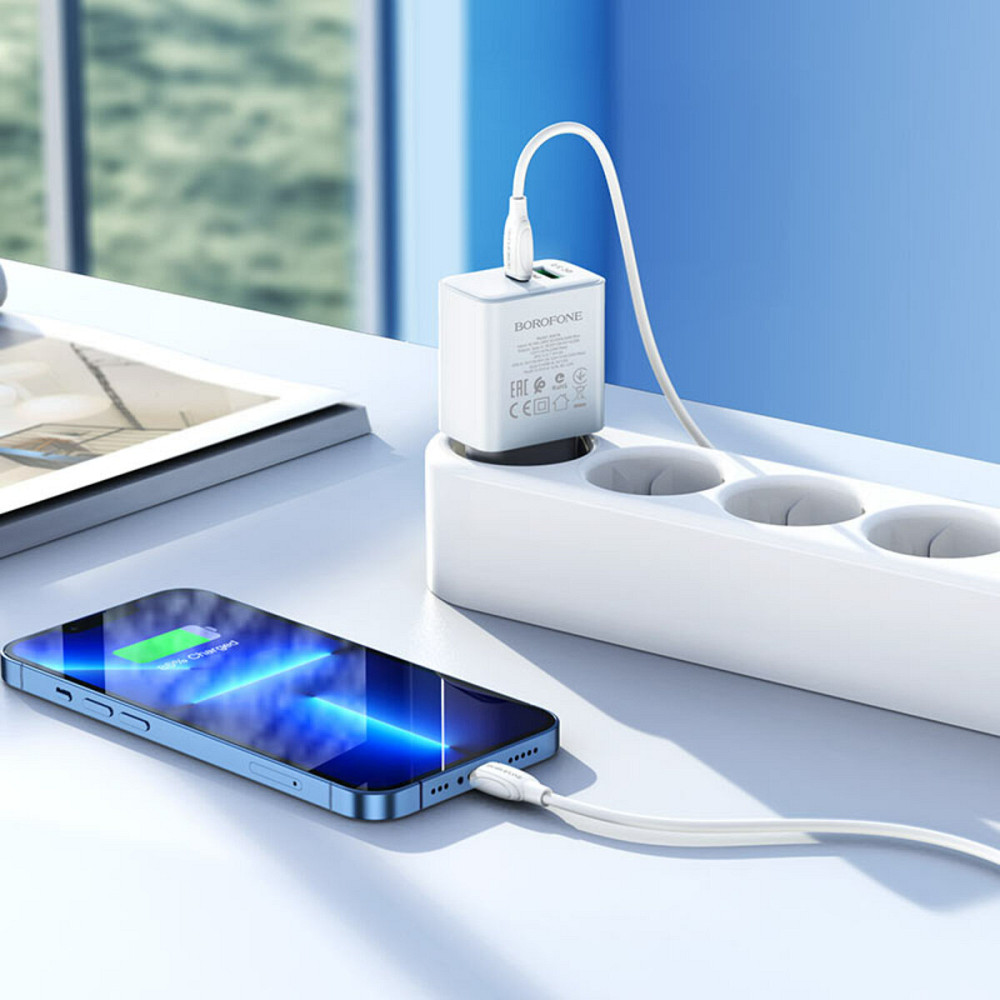 Мережевий зарядний пристрій BOROFONE BA67A PD20W+QC3.0 charger set(Type-C to iP) White Київ - фото 4