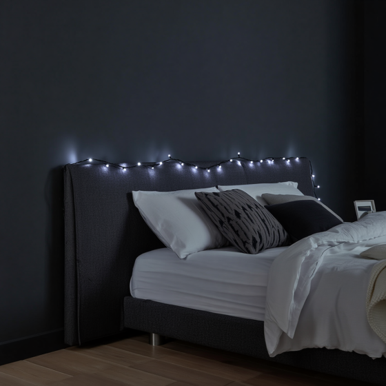 Новорічна кімнатна гірлянда нитка 6 м 50 LED чорний провід Білий W50LED6MBW Київ