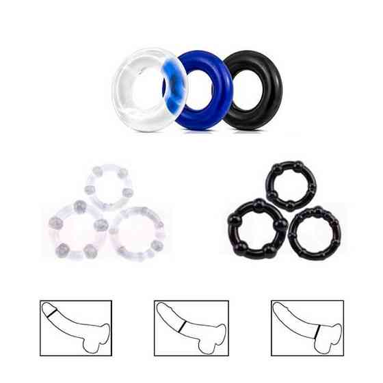 Набор эрекционных колец (3 шт) прозрачный, черный, синий Винница