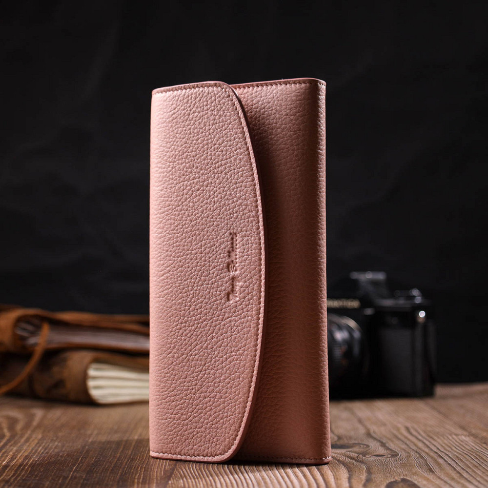 Оригинальный женский кошелек с монетницей на молнии из натуральной кожи Пудровый (Tony Bellucci) Киев - изображение 2