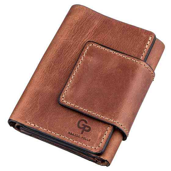 Строгое портмоне унисекс на магните Коричневое (GRANDE PELLE) Киев