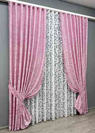 Комплект штор VR-Textil Жаккард Вензель 150х270 2шт и Тюль 500х270 476ш-1147т Розовый с белым 71-102/4 Киев
