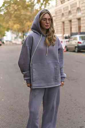 Жіночий теплий костюм двойка вільного крою тринитка на флісі Сірий Одеса