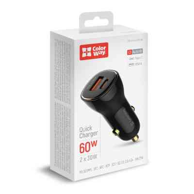 Зарядное устройство ColorWay PowerDelivery PPS USB (USB-A + USB-C) (60W) Black (CW-CHA046PD-BK) Винница