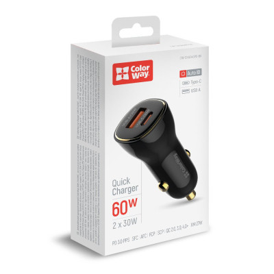 Зарядний пристрій ColorWay PowerDelivery PPS USB (USB-A + USB-C) (60W) Black (CW-CHA046PD-BK) Вінниця - фото 3
