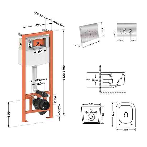 Готове рішення Qtap для ванної кімнати: підвісний унітаз Gemini Ultra Quiet 520×360×350 + комплект інсталяції Nest 4 в 1 Київ
