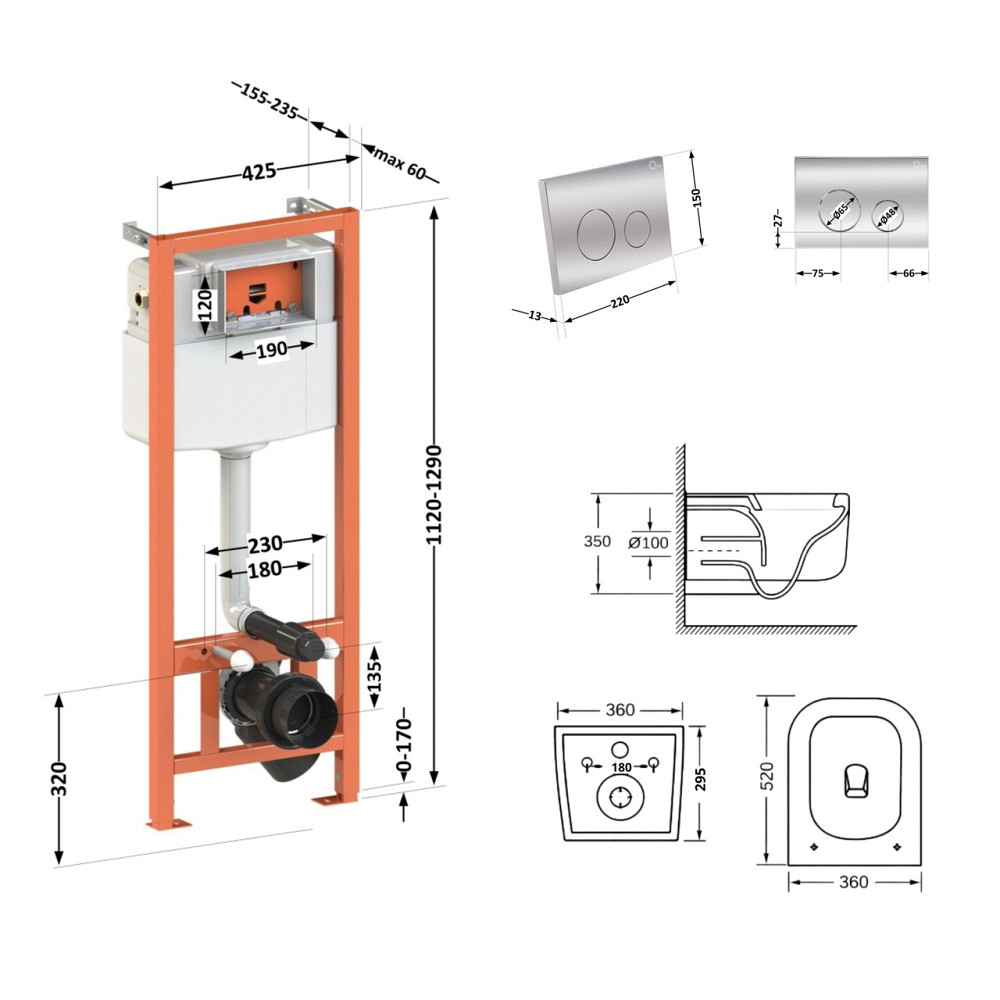 Готове рішення Qtap для ванної кімнати: підвісний унітаз Gemini Ultra Quiet 520×360×350 + комплект інсталяції Nest 4 в 1 Київ - фото 2