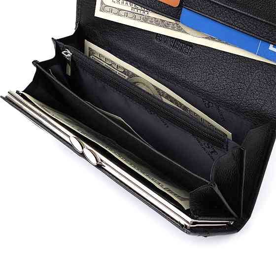 Класичний жіночий гаманець з натуральної шкіри ST Leather 22676 Чорний Київ