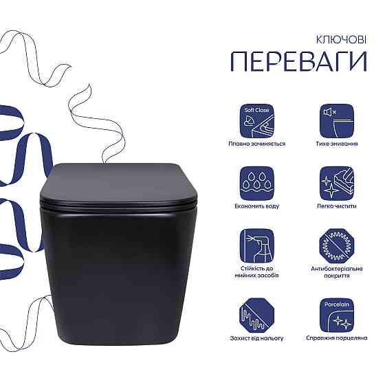 Унітаз підвісний Qtap Tern New Ultra Quiet із сидінням із сидінням Soft-Close MATT BLACK QT17332303ASMB Київ