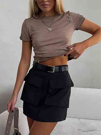 Женская стильная мини юбка-карго костюмка Одесса