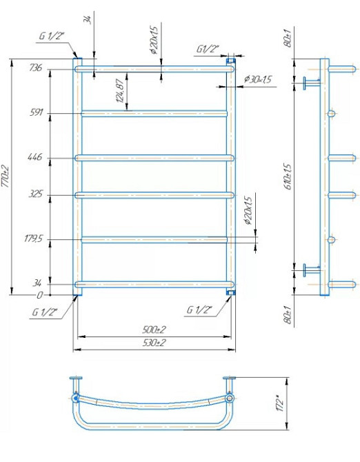 Водяной полотенцесушитель Mario INOX Люкс HP 770х530/500 Киев - изображение 5