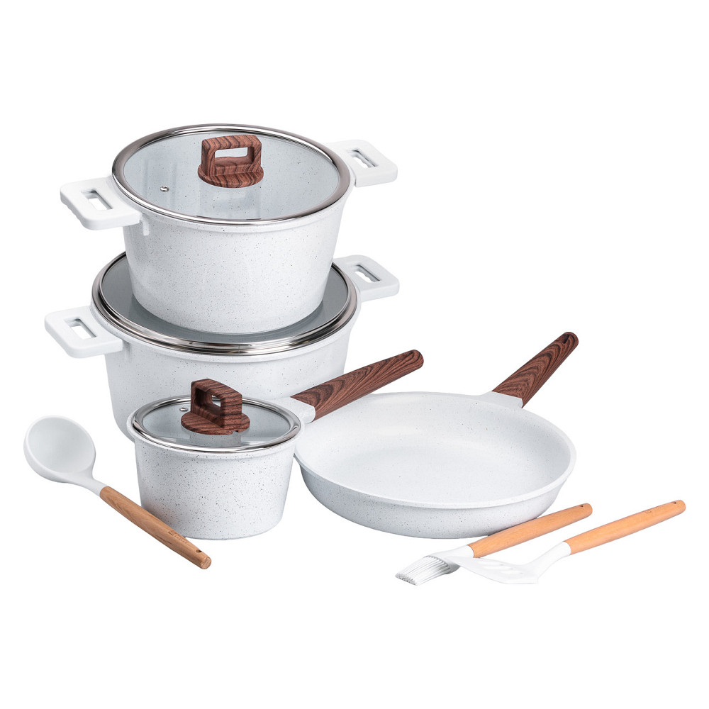 Набір посуду алюміній з товстим дном MGC з лопаткою, ополоником і щіткою білий HP-4-406W Коломия - фото 1