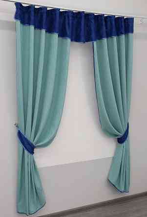 Шторки (270х190см) с ламбрекеном и подхватами цвет голубой с синим 00к 59-222 Киев