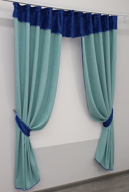 Шторки (270х190см) с ламбрекеном и подхватами цвет голубой с синим 00к 59-222 Киев - изображение 2