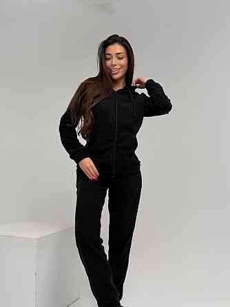 Жіночий повсякденний теплий костюм на флісі двійка Чорний, 50/52 Одеса