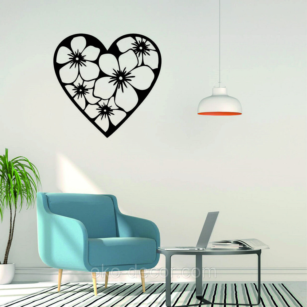 Декоративное настенное Панно «Сердце в цветах», Декор на стену 90*86 см, Черный Киев - изображение 3