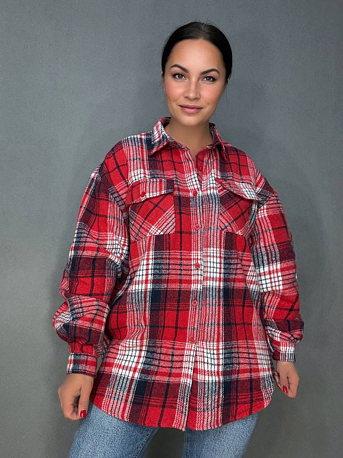 Сорочка жіноча YZY 223 картата оверсайз тепла байка, червоний, one size Київ - фото 8