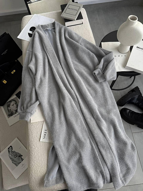 Жіночий затишний оверсайз кардиган із поясом альпака Сірий Одеса - фото 9