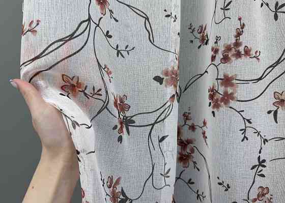 Тюль VR-Textil 1327т Flora Батист Білий з теракотово-чорним принтом 300х270 см (42-0029) Київ