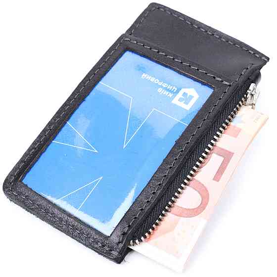 Интересный картхолдер с держателем для Apple AirTag из натуральной кожи GRANDE PELLE 11628 Черный Киев