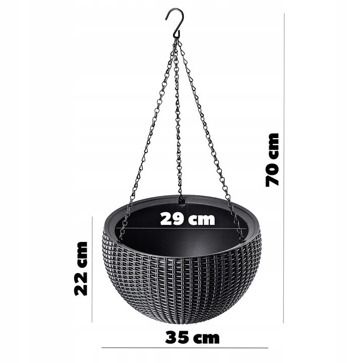 Горшок для растений Keter Rattan hanging sphere с цепками подвесной, антрацит, 8,6 л Киев - изображение 8