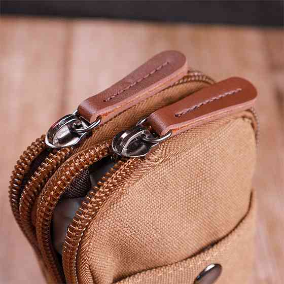 Добротная сумка-чехол на пояс с металлическим карабином из текстиля Vintage 22225 Коричневый Киев