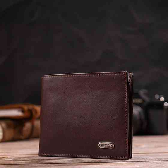 Оригинальное мужское портмоне из натуральной гладкой кожи CANPELLINI 21782 Темно коричневое Киев