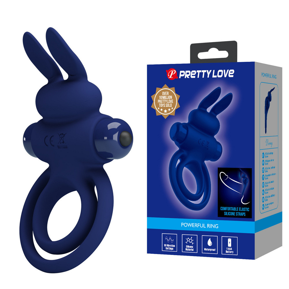 Віброкільце подвійне PRETTY LOVE Vibro Bunny III зі стимуляцією для клітора, синє, 9.7 х 6.5 см Sex Aura Київ - фото 10