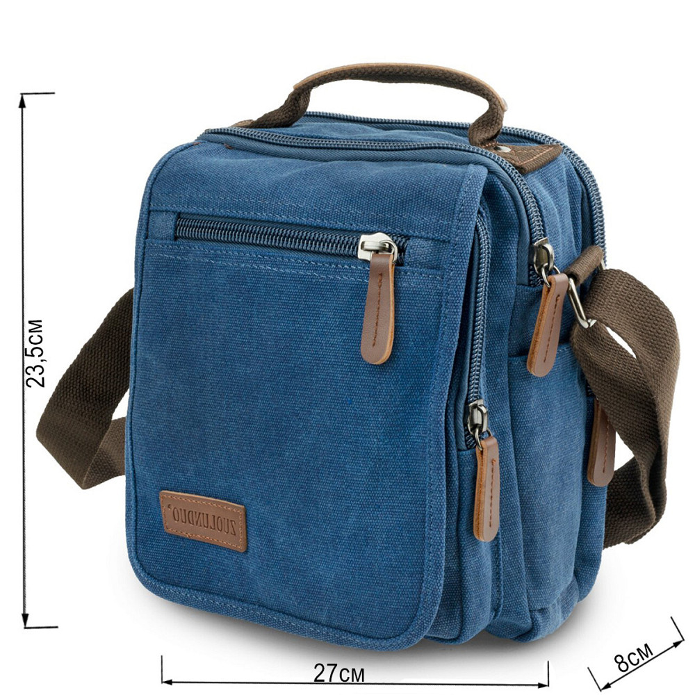 Універсальна текстильна чоловіча сумка на два відділення Синя (Vintage) Київ - фото 7