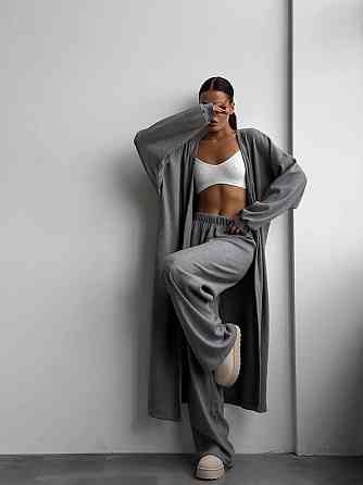 Жіночий стильний повсякденний костюм зі щільного рубчика Сірий Одеса