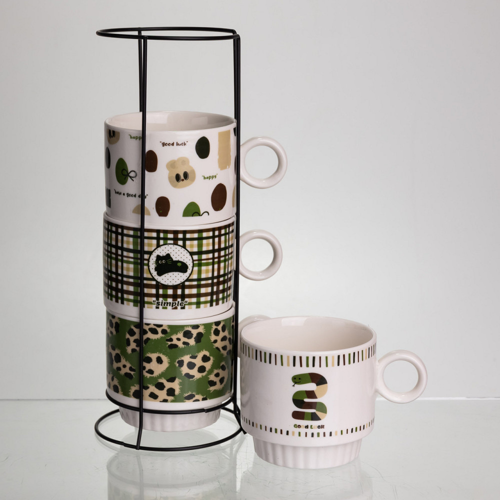 Набор чашек для чая и кофе на металлической подставке Lucky 4 (шт) по 300 (мл) подарочный набор фарфоровых чашек FM-16 SBR Киев - изображение 4